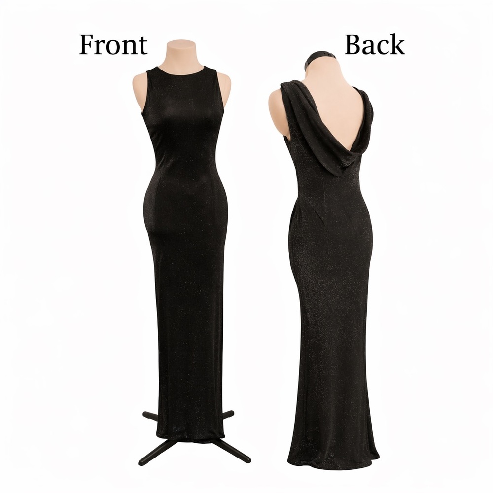 Scott McClintock Charcoal Black Glitter Maxi Dress •Low Back•New•Size 8